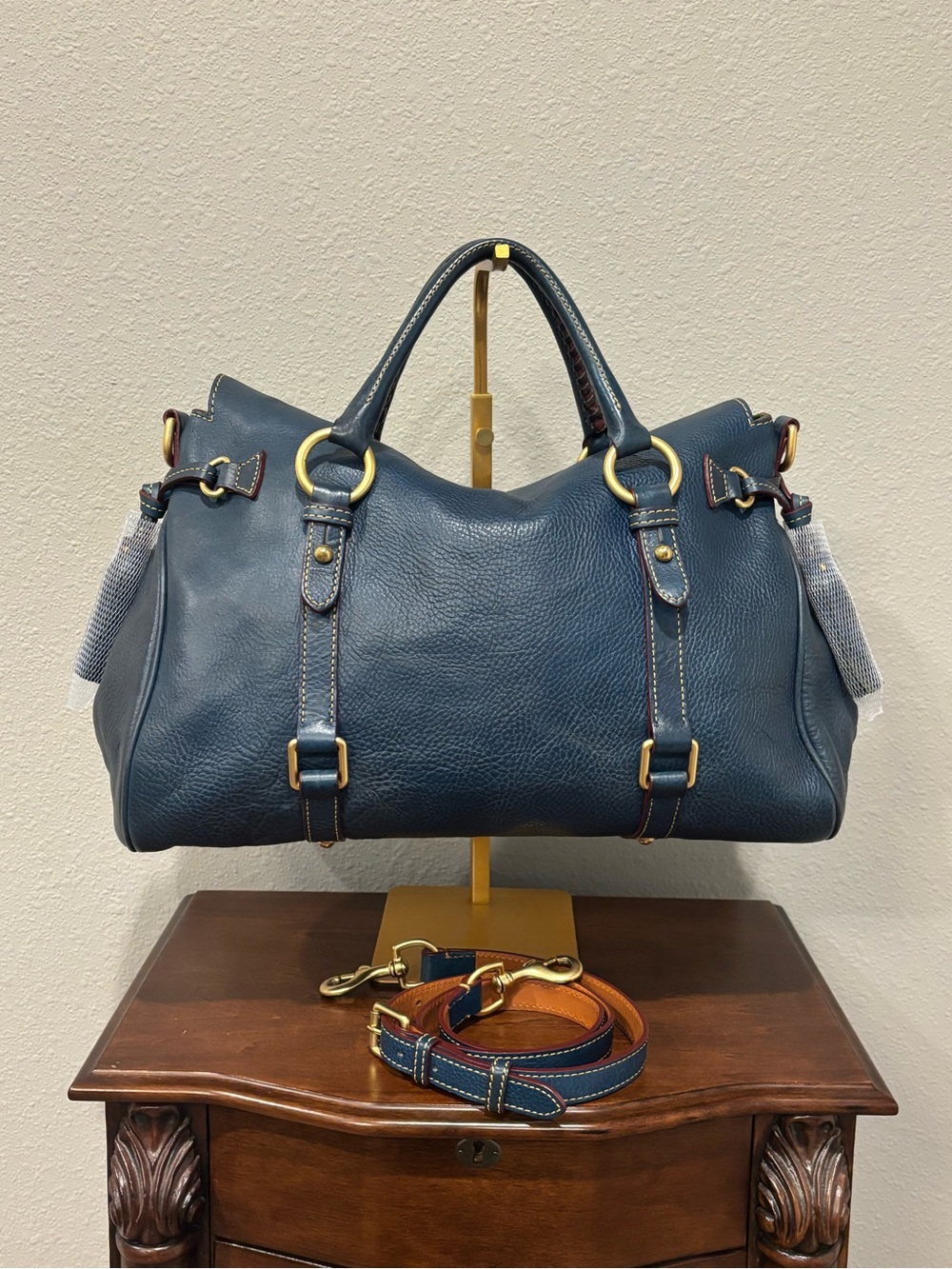 Dooney & Bourke Florentine Large Satchel Denim Blue with Red Interior - Picture 4 of 15